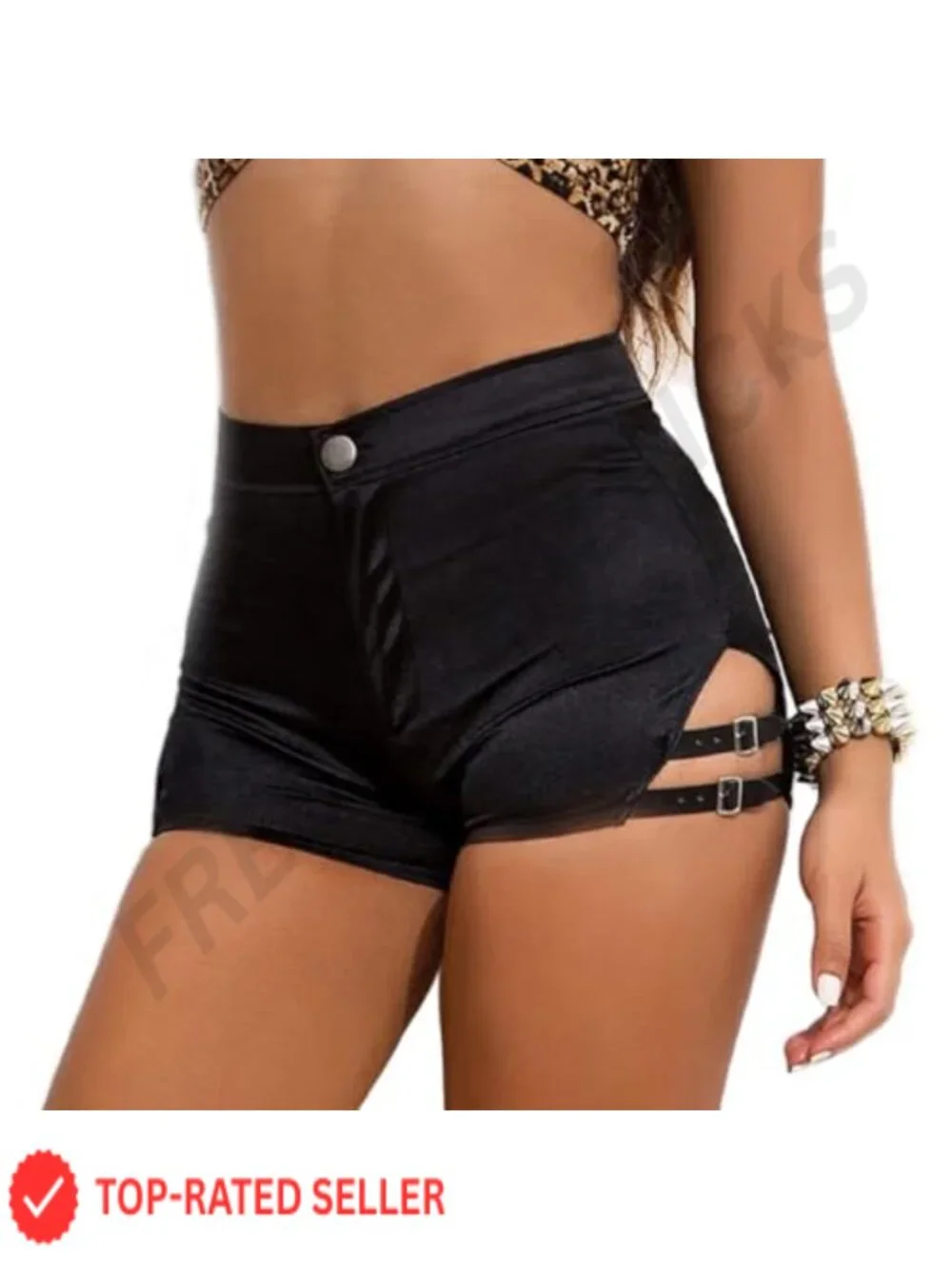 High Waist Gothic Bodycon Shorts with Metal Buckle Belts for Dance Party